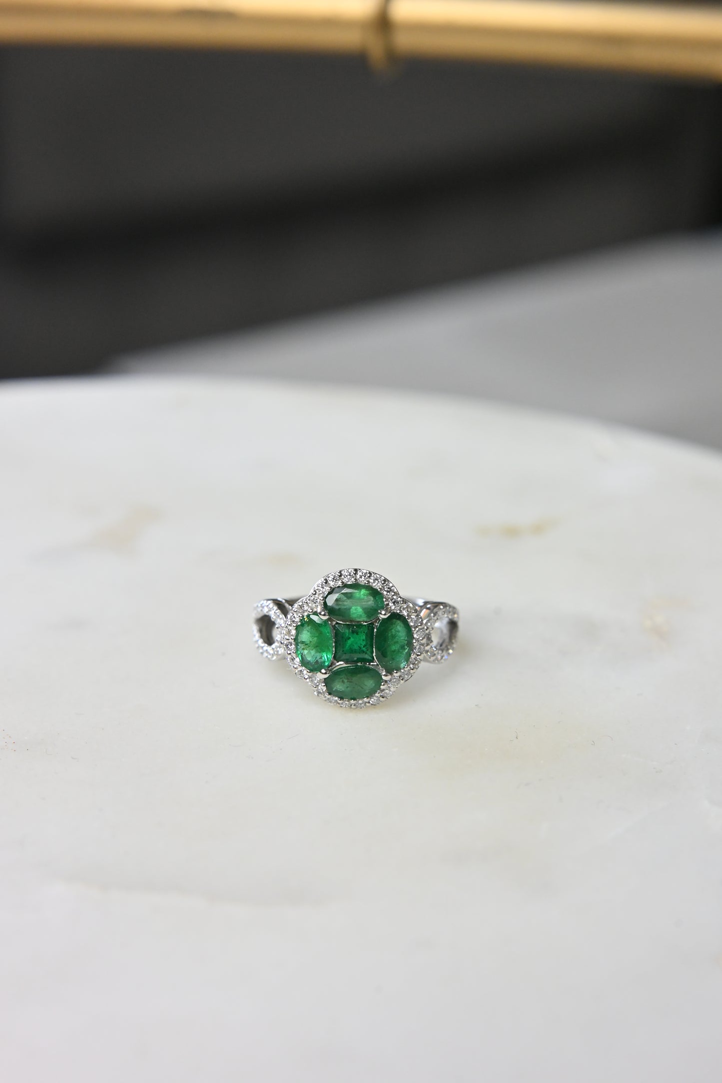 Emerald Cluster Pave Ring