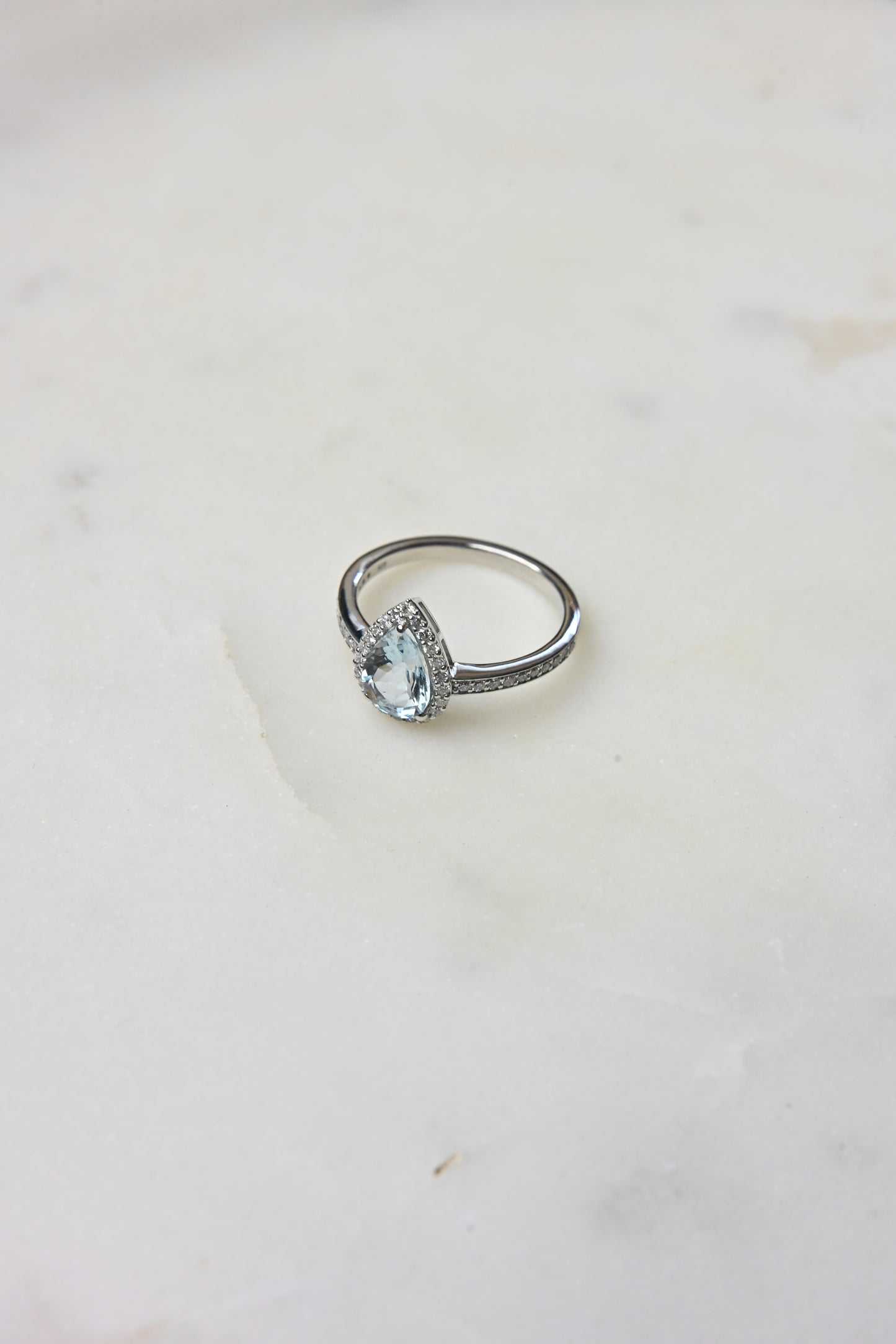 Aquamarine Halo Ring
