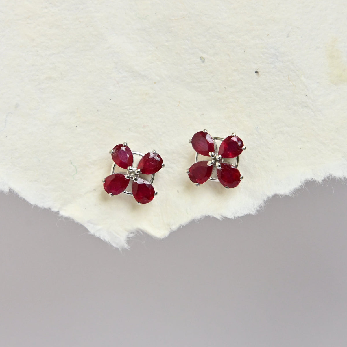 Ruby Flower Studs