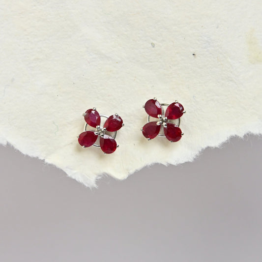 Ruby Flower Studs