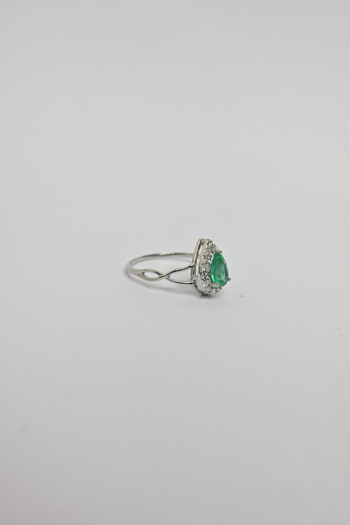 Emerald Pear Halo Ring