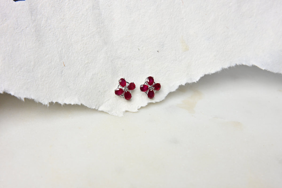 Ruby Flower Studs