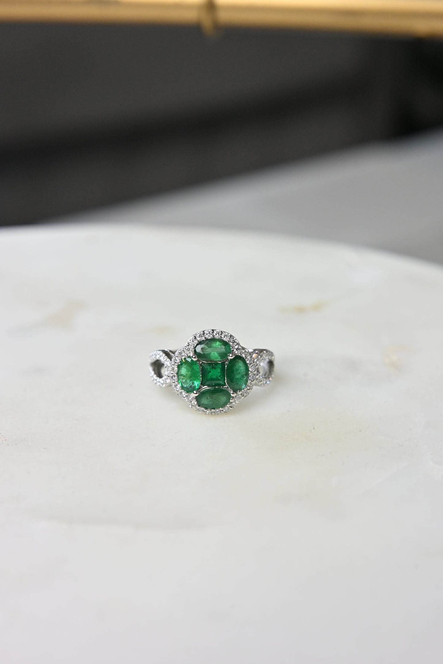 Emerald Cluster Pave Ring
