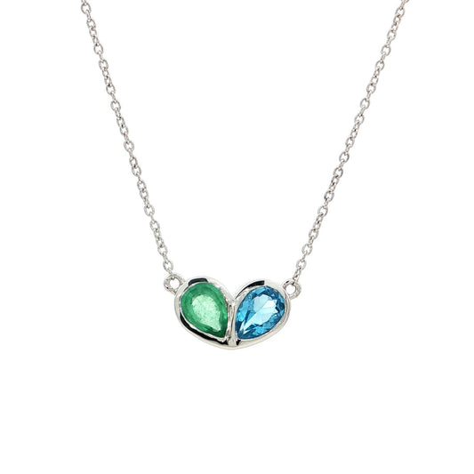 Emerald & Swiss Blue Topaz Double-Stone Necklace