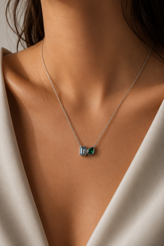 Natural Emerald & Aquamarine Duo Necklace