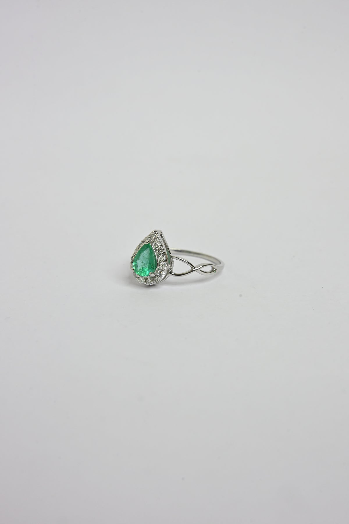 Emerald Pear Halo Ring