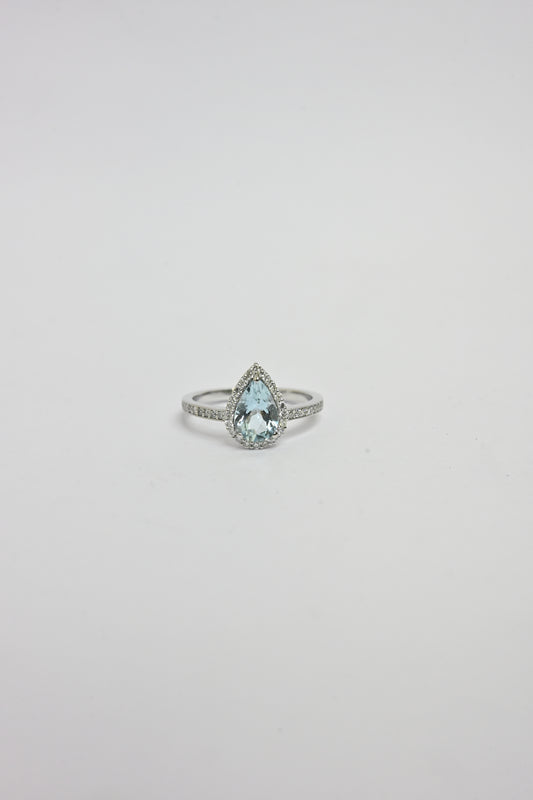 Aquamarine Halo Ring