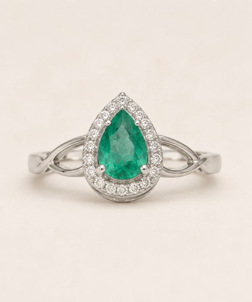 Emerald Twist Halo Ring