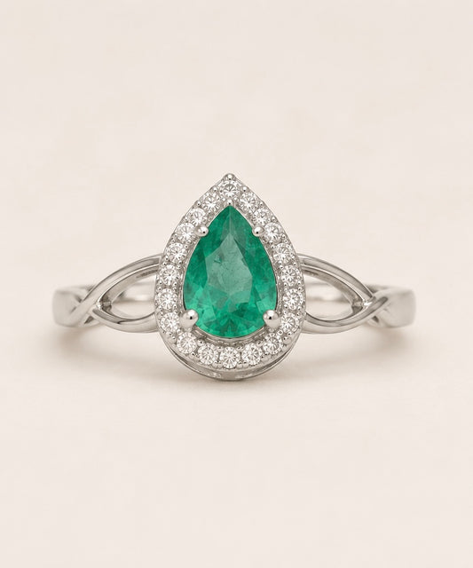 Emerald Twist Halo Ring