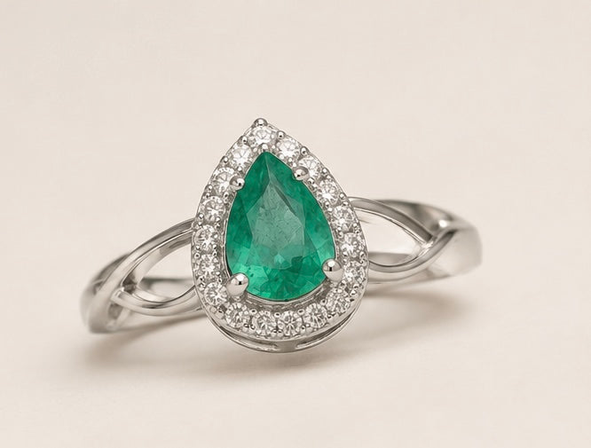 Emerald Twist Halo Ring