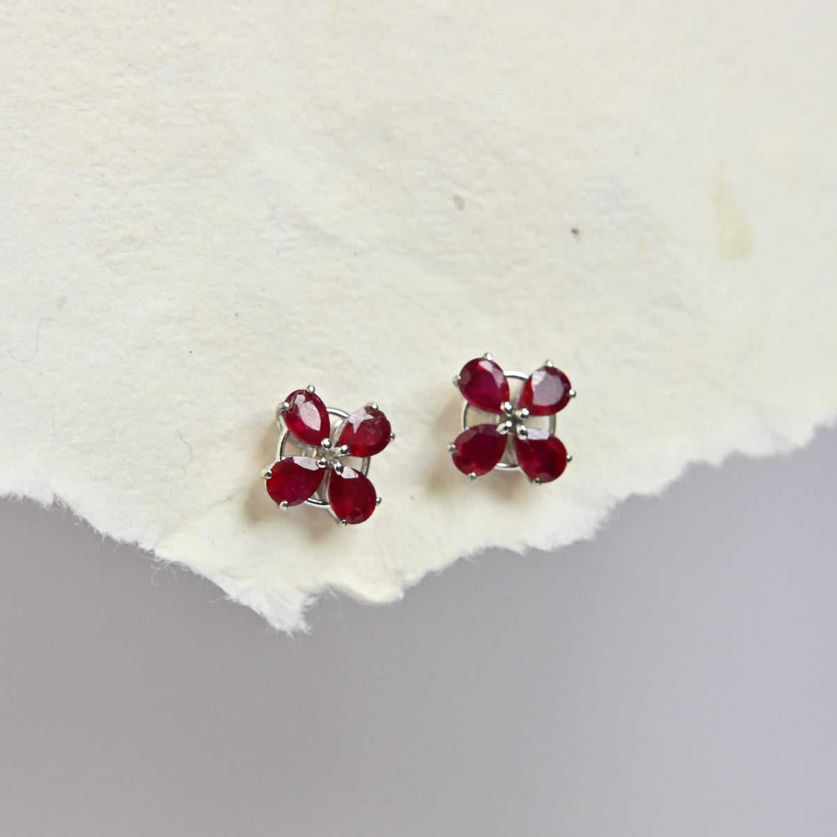 Ruby Flower Studs
