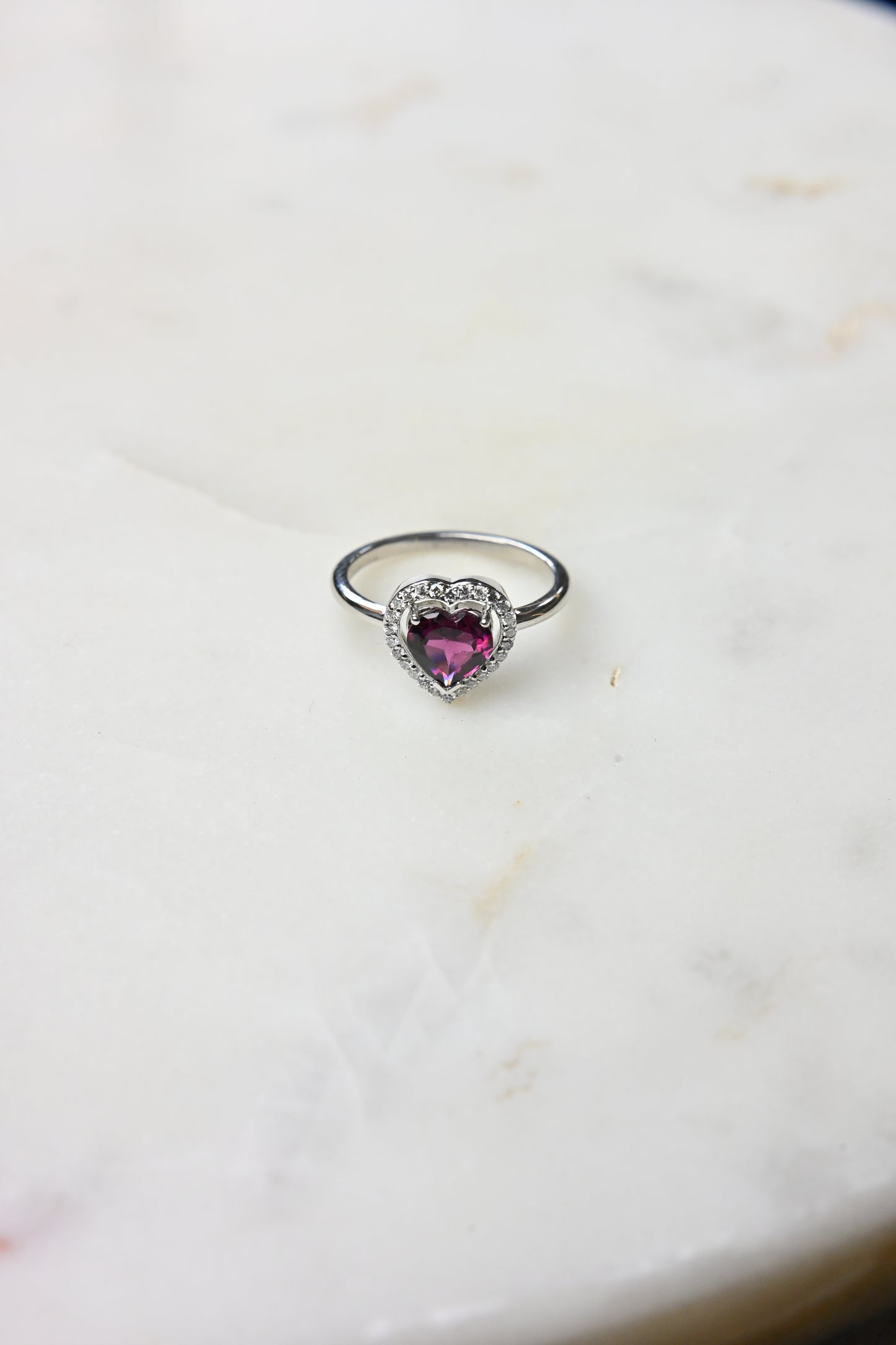 Pink Tourmaline Heart Centre Ring