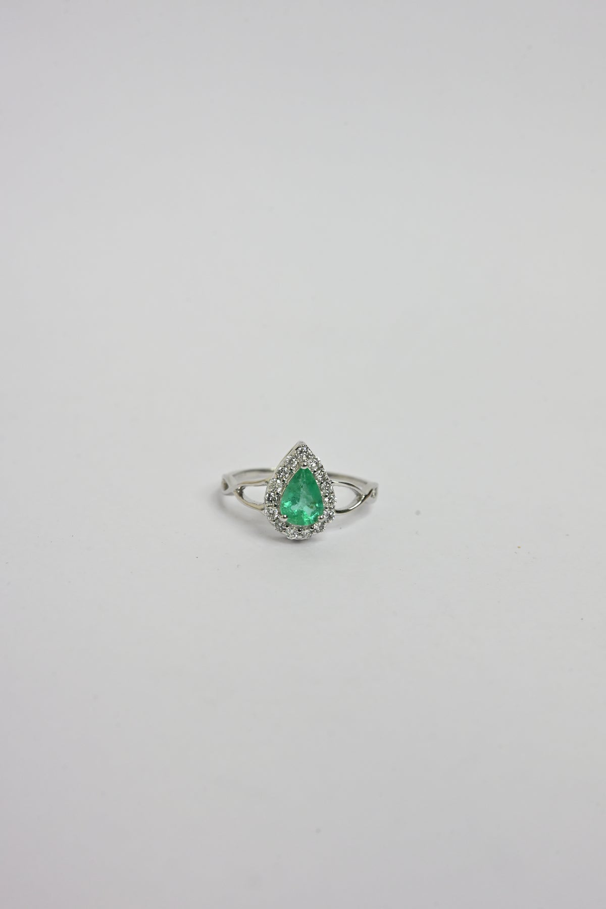 Emerald Pear Halo Ring
