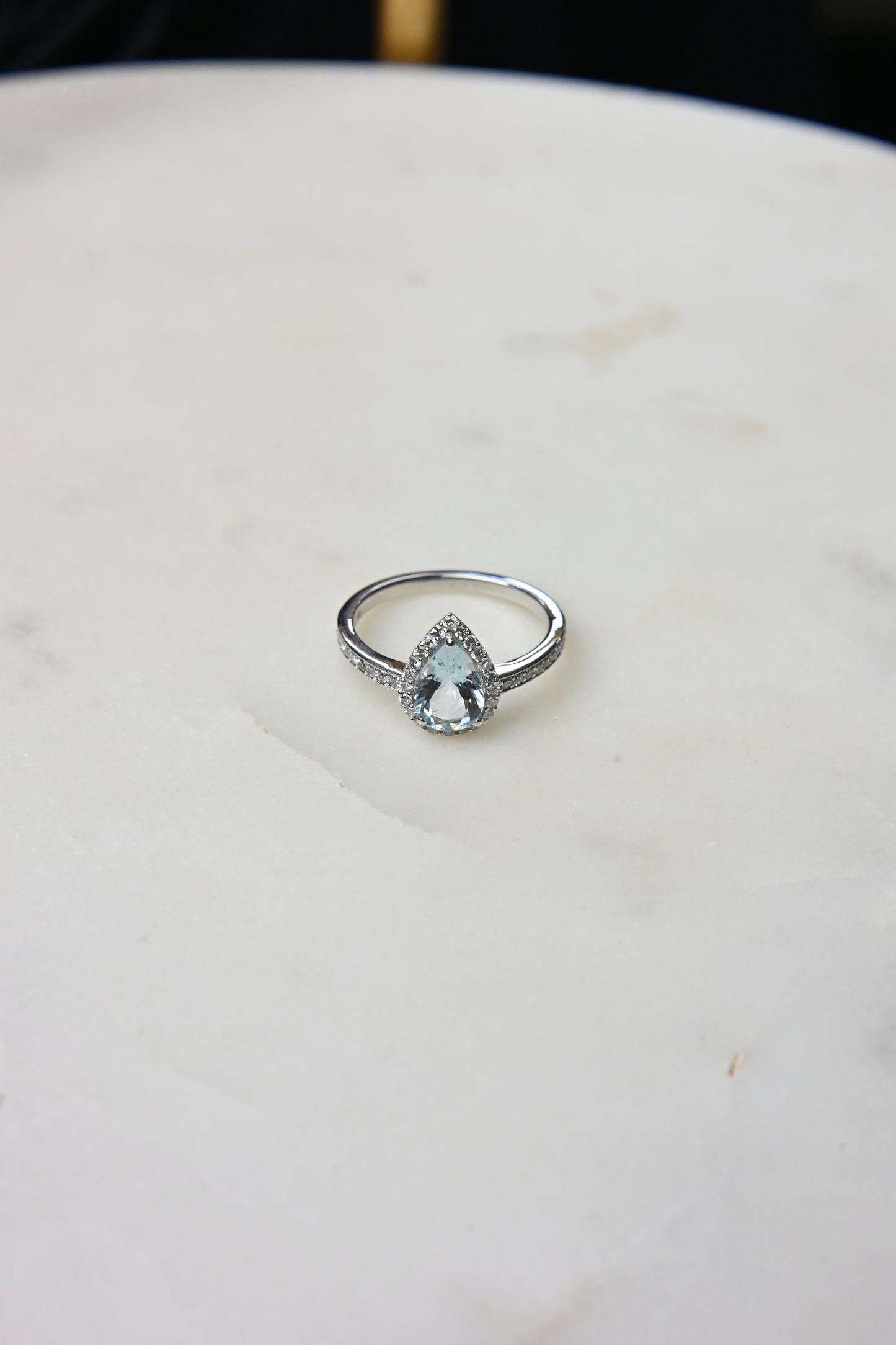 Aquamarine Halo Ring