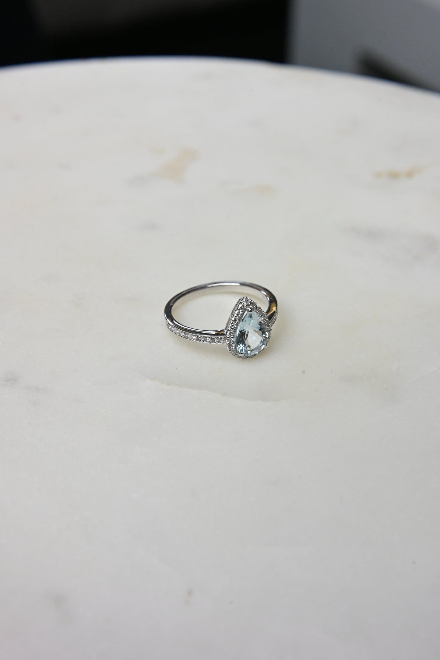 Aquamarine Halo Ring