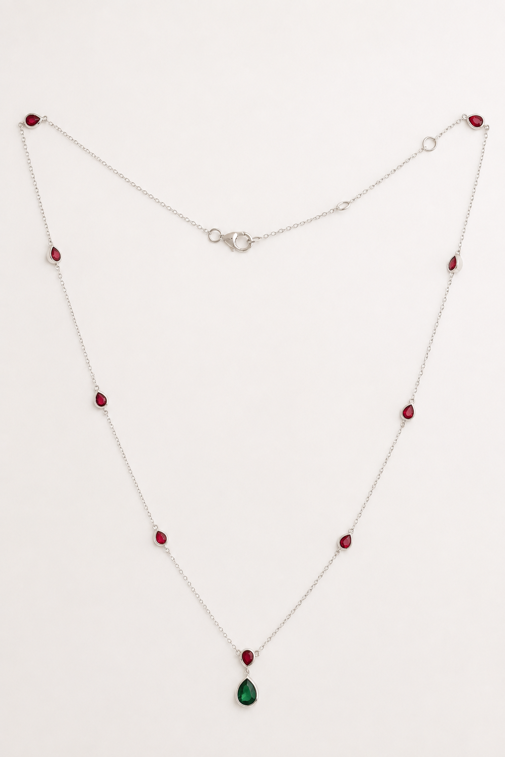 Natural Ruby & Emerald Teardrop Necklace