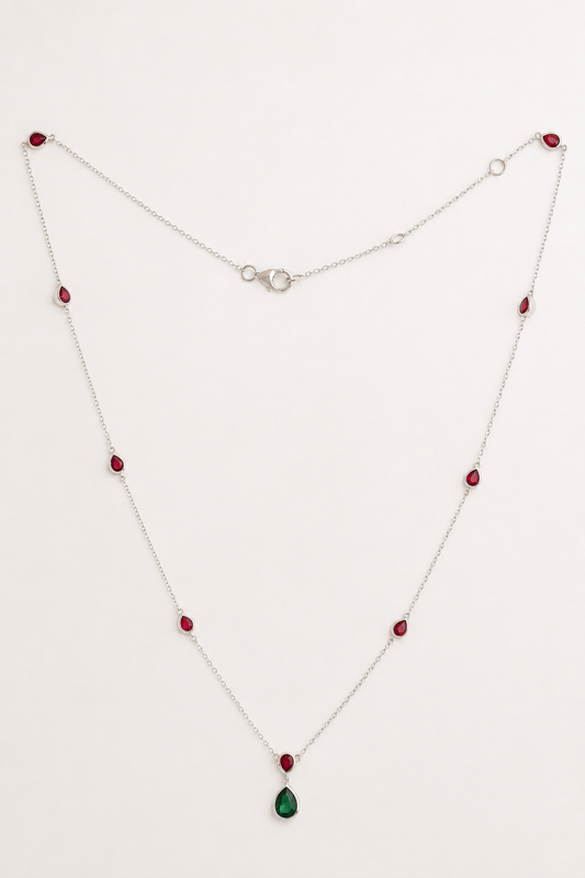 Natural Ruby & Emerald Teardrop Necklace
