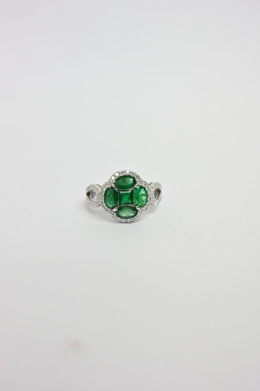 Emerald Cluster Pave Ring