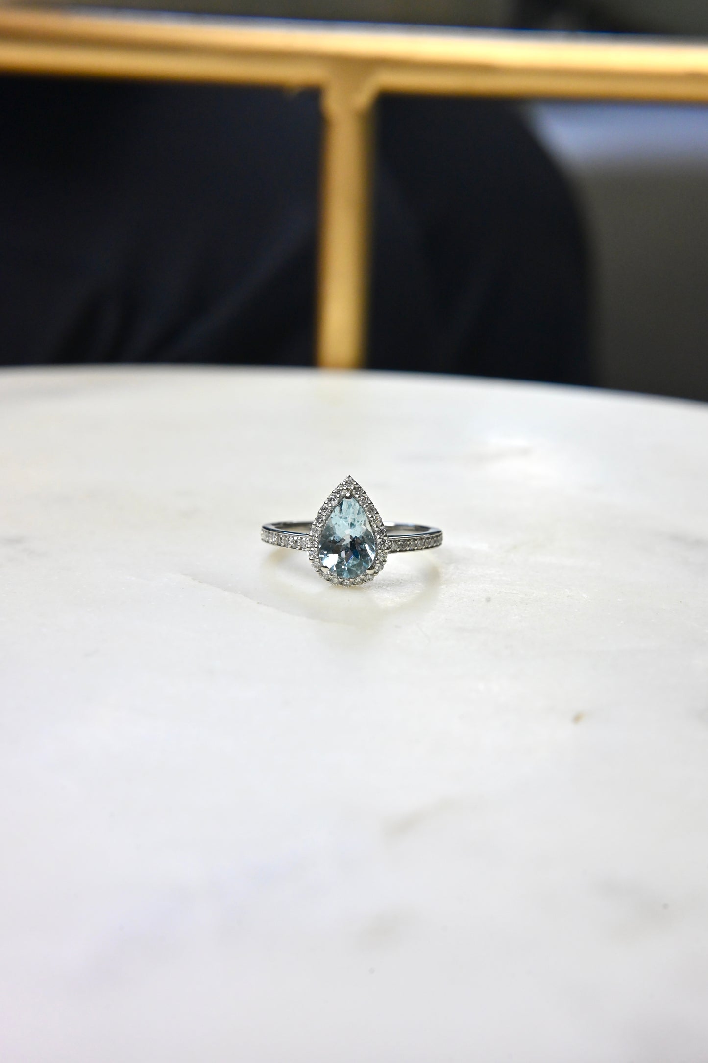 Aquamarine Halo Ring
