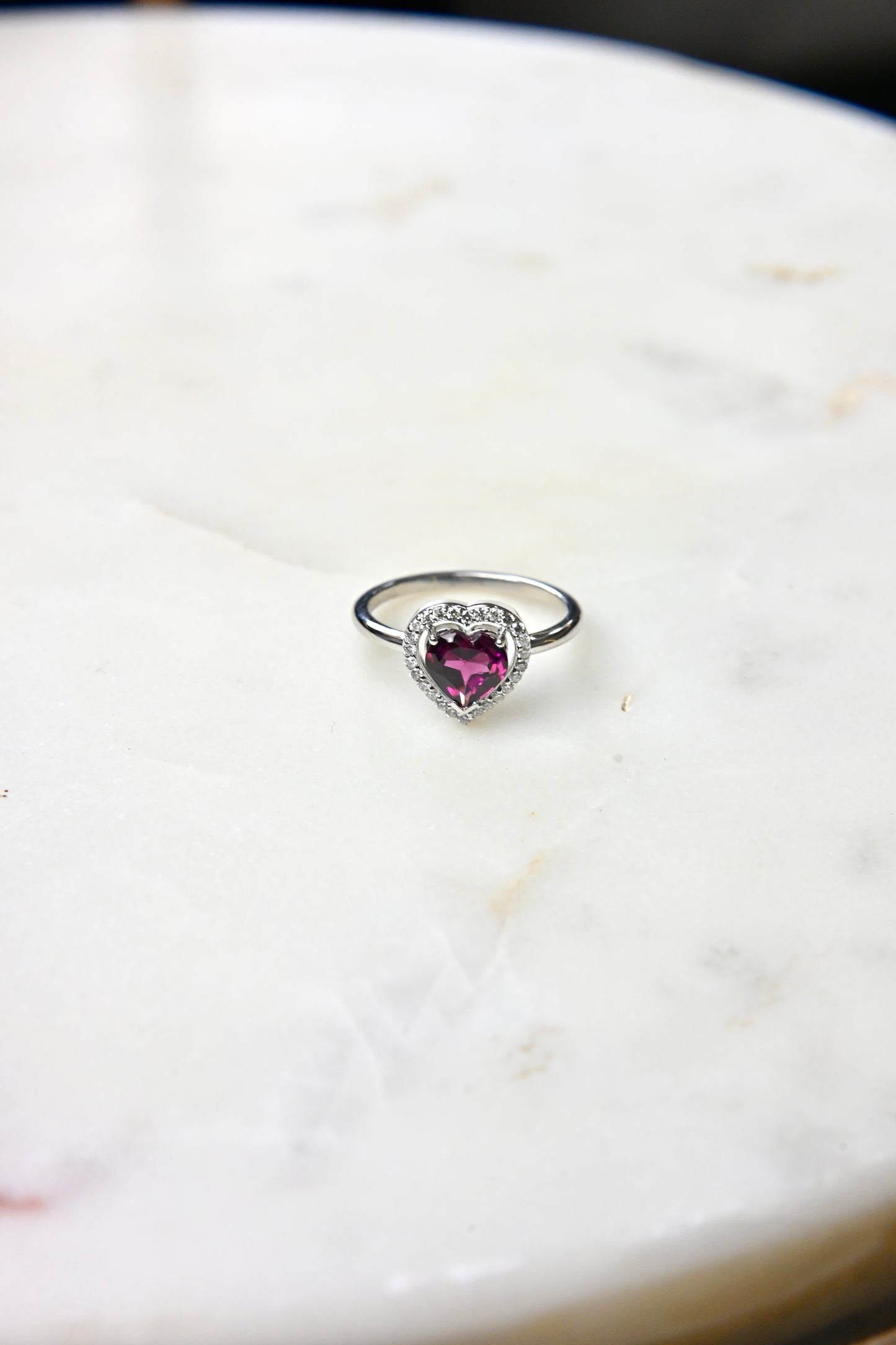 Pink Tourmaline Heart Centre Ring