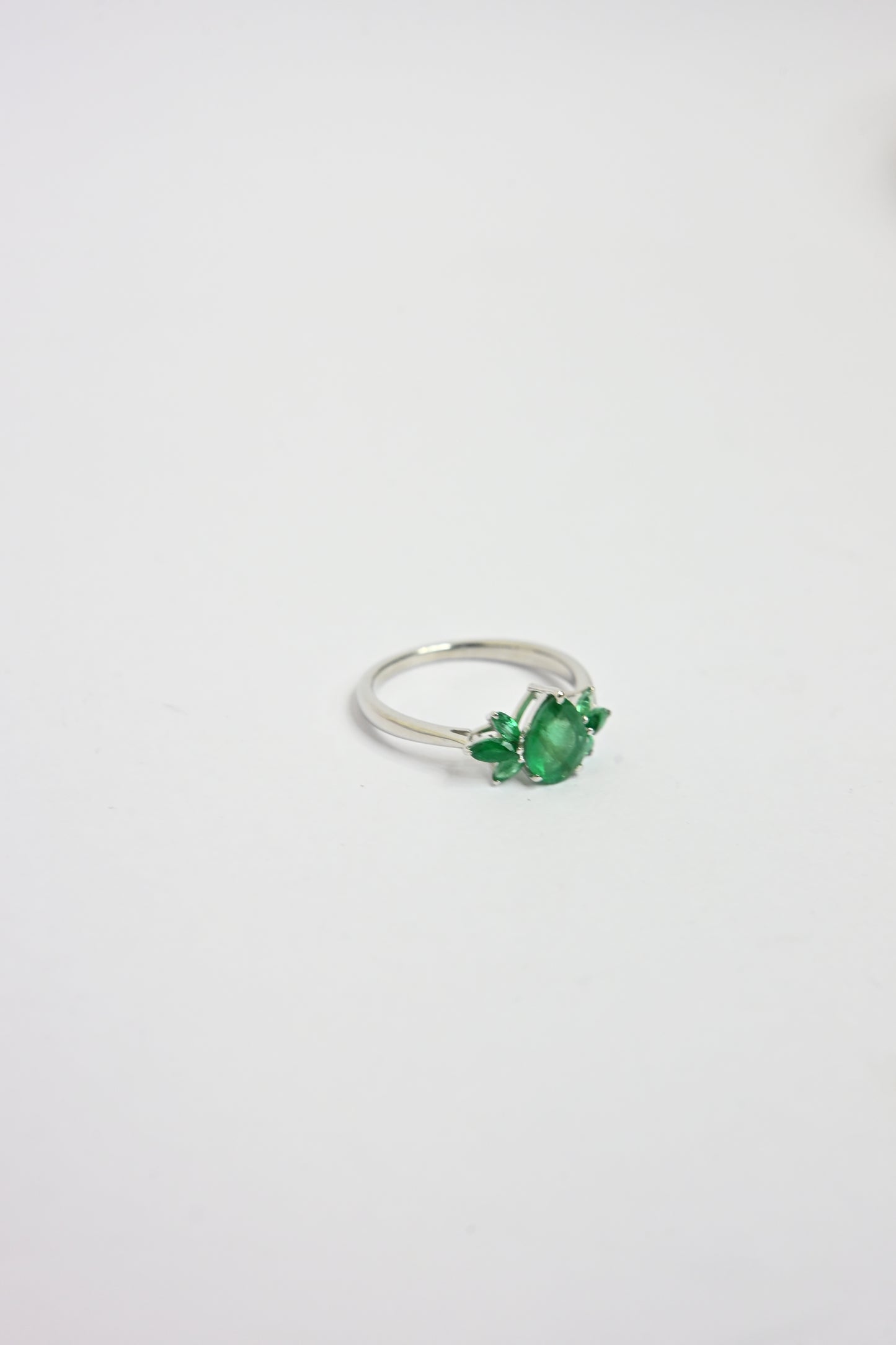 Pear Emerald Floral Ring