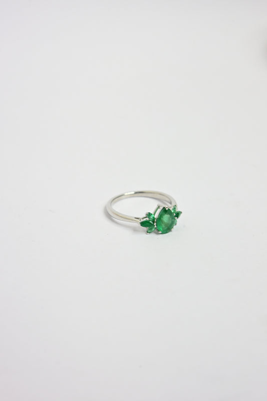 Pear Emerald Floral Ring