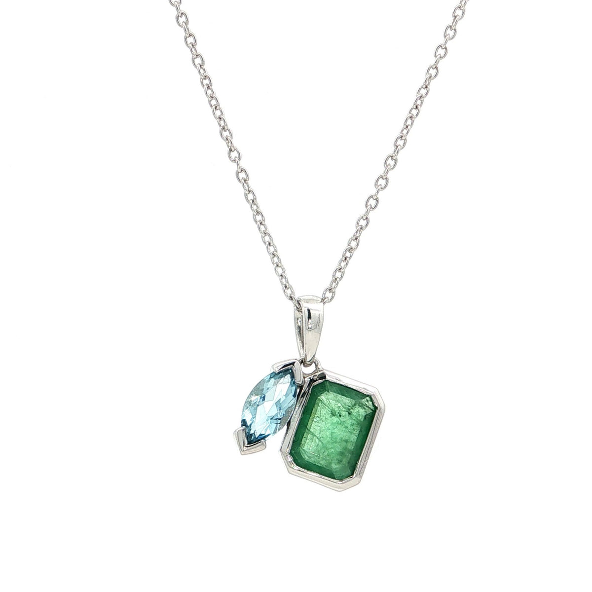 Emerald & Aquamarine Charm Necklace